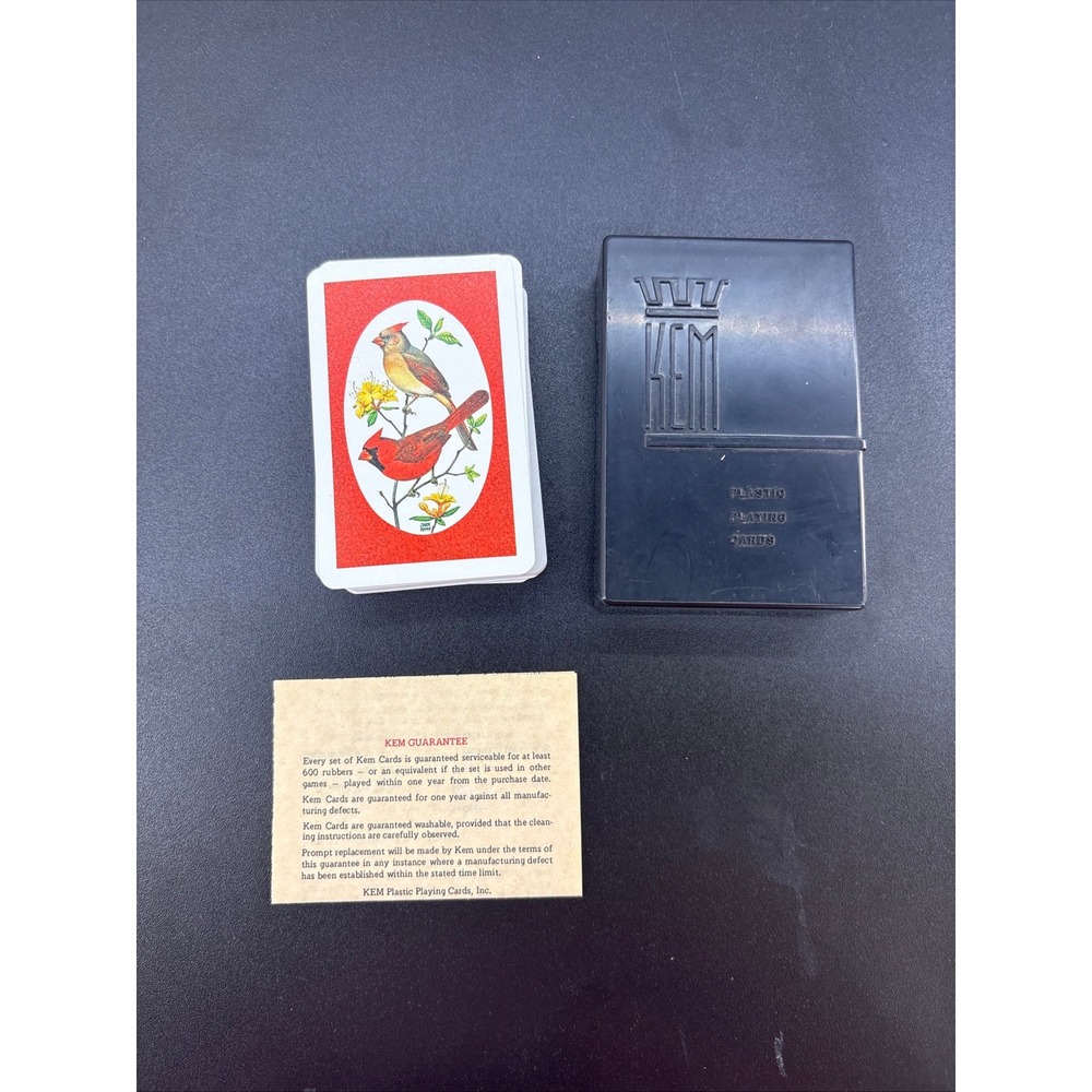 Vintage KEM Plastic Playing Cards Cardinal Bird Chuck Ripper Black Case 1947
